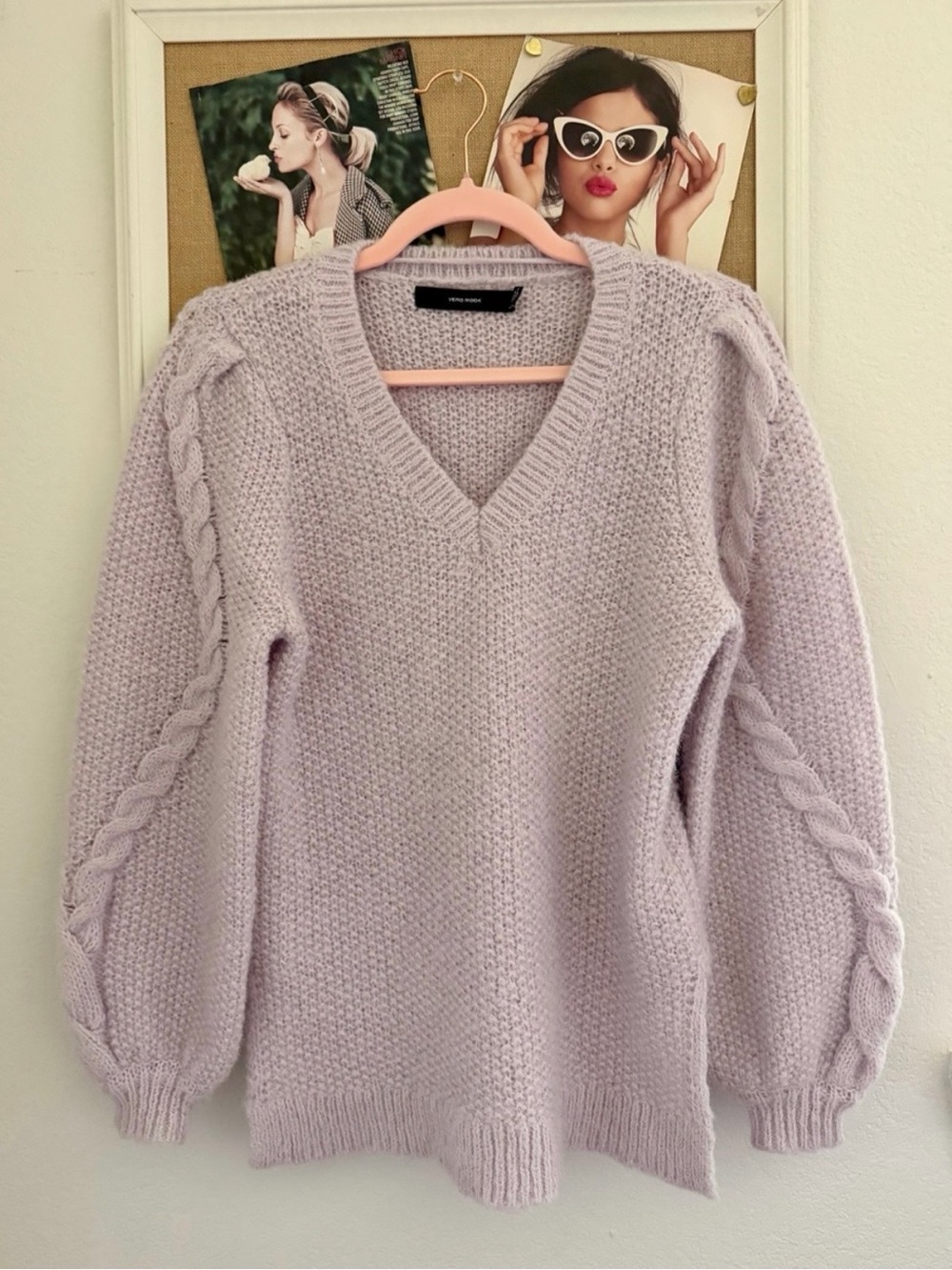 Vero Moda Light Lavender Cable-Trim V-Neck Sweater